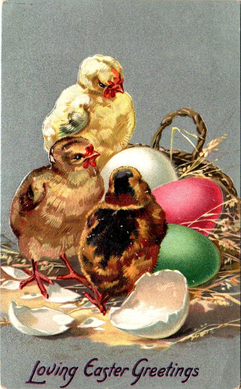 Vintage Embossed Loving Easter Greetings Chicks Hatching Tuck\'s 1910\'s Postcard