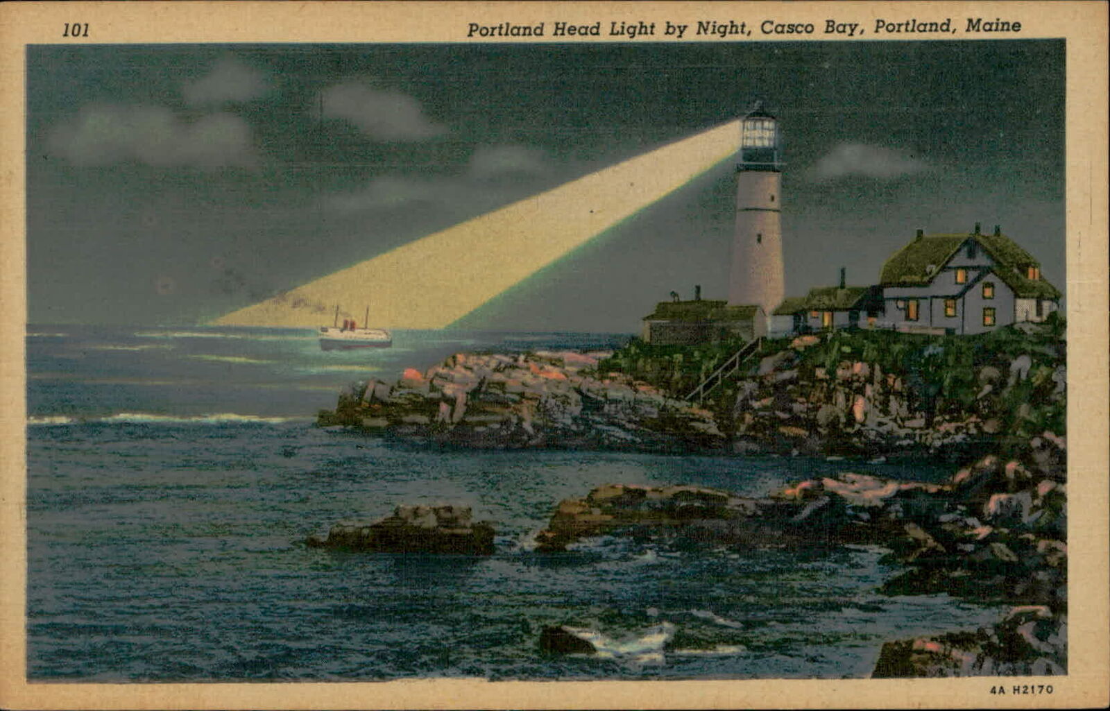 Postcard: 101 Portland Head Light by Night, Casco Bay, Portland, Maine