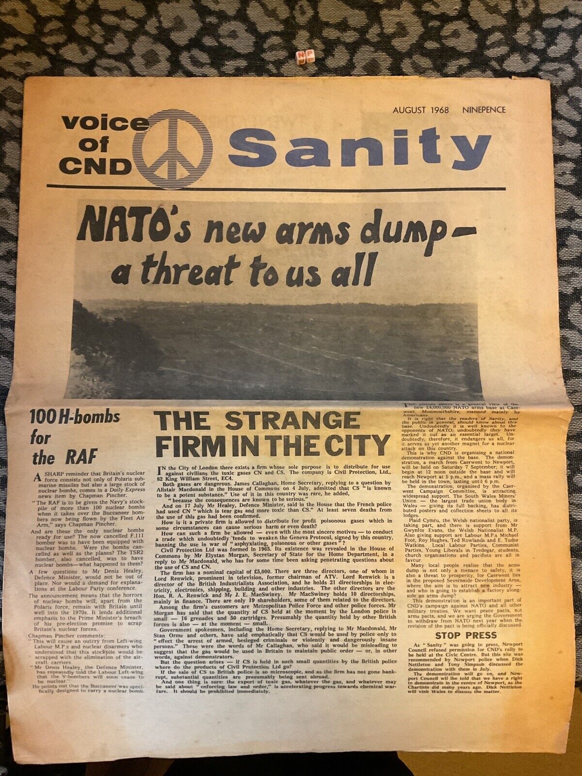1968 CND Historical Newspaper  , RARE PACIFISM ANTI WAR ITEM