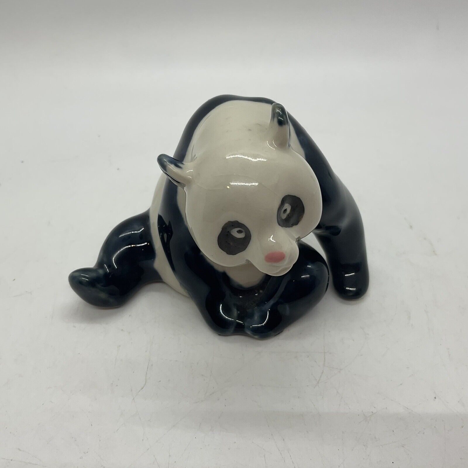 Vintage Ceramic Black & White Sitting Panda Bear Figurine Marked CHINA #070 3” T