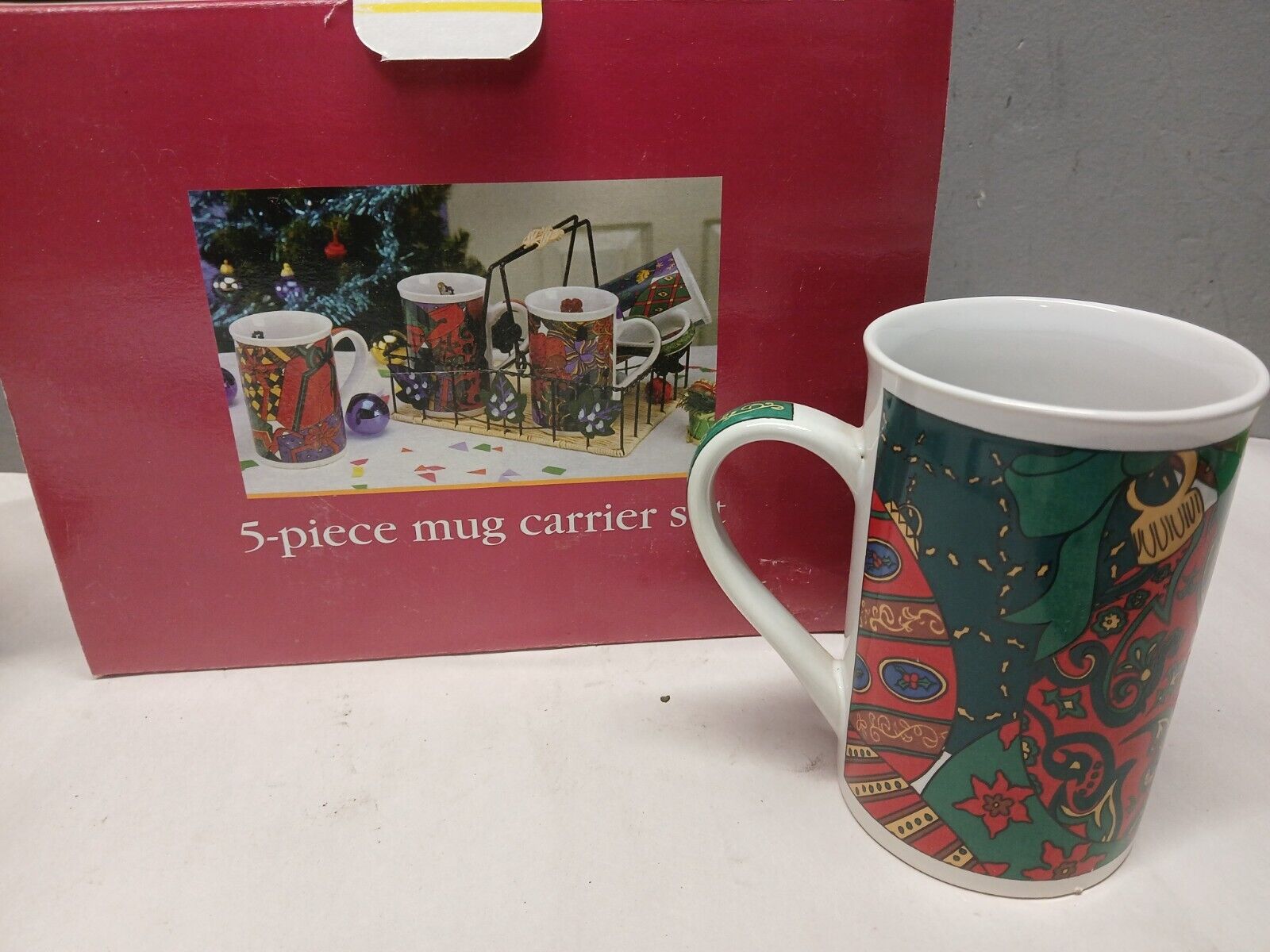 Classic Solutions Holiday 5 piece mug in carrier set Christmas Holiday 