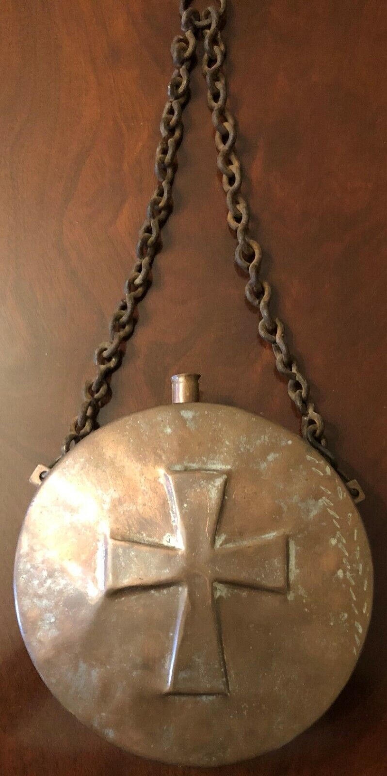 Antique 19th Century Iron Cross Copper Military Canteen Franco-Prussian War