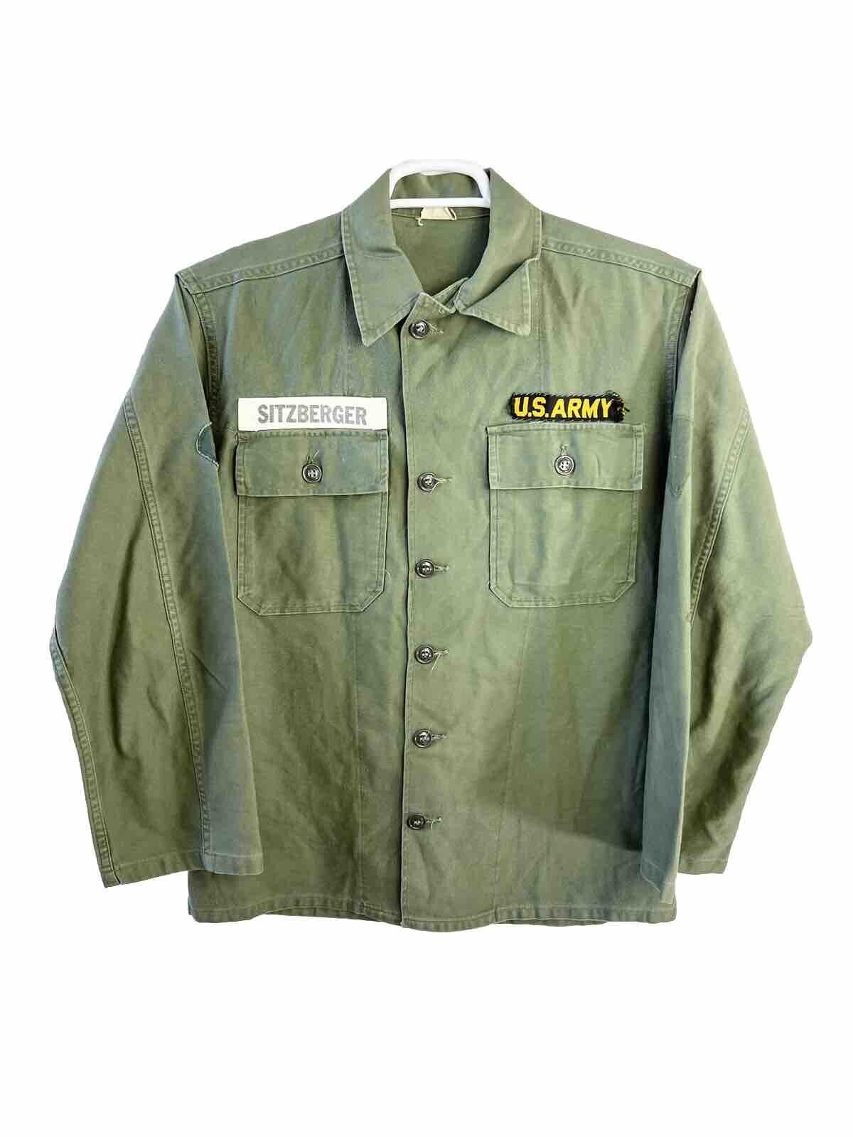 Vintage Vietnam Era United States Army Uniform Shirt Mens Large Sateen OG-107