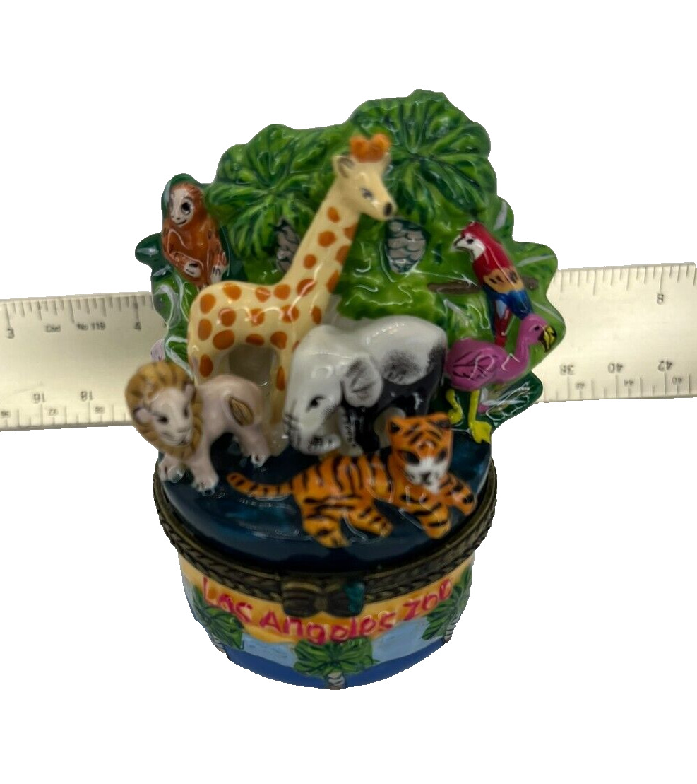 Vtg Los Angeles Zoo Resin Ceramic Animals Noah's Ark Hinged Trinket Box Souvenir
