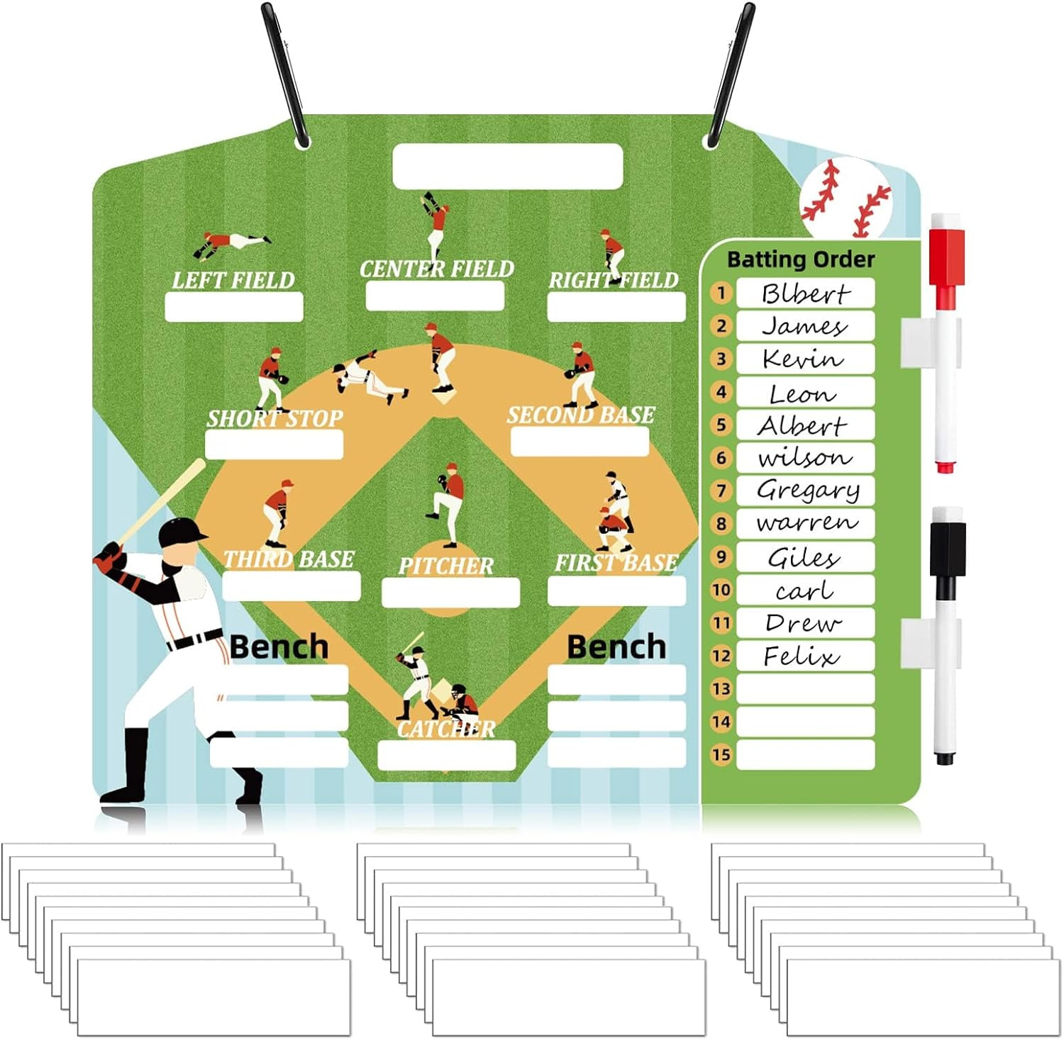 37 Pcs Baseball Lineup Board for Dugout, Dry Erase Coach Lineup Board, Premium