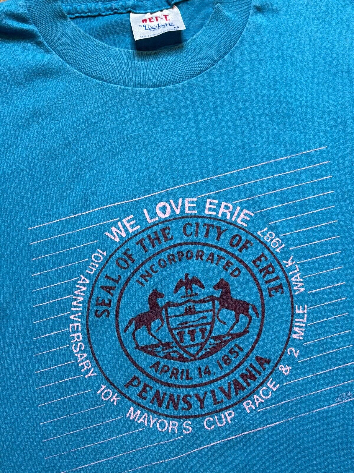 Vintage 80s Erie PA Mayor\'s Cup Race 1987 Walk 10K T Shirt Hef-T Men\'s Medium