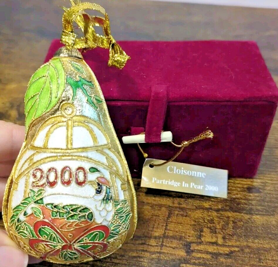 Vintage Dillards Trimmings Cloisonne Partridge Pear Christmas Ornament 2000