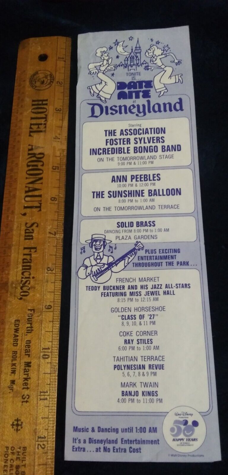 ORIGINAL RARE 1970\'s DATE NITE AT DISNEYLAND Theme Park Flyer The Association 