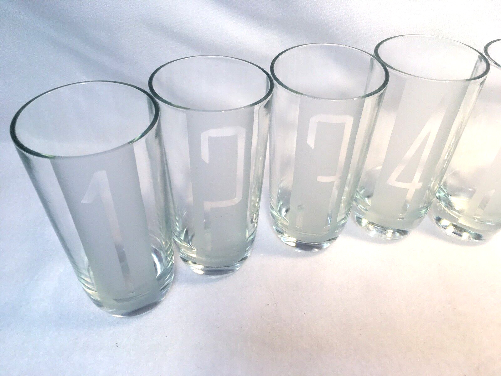 Vintage 1950\'s Highball Tumblers, Tall Frosted Numbered Set Of 8 Bar ware MCM