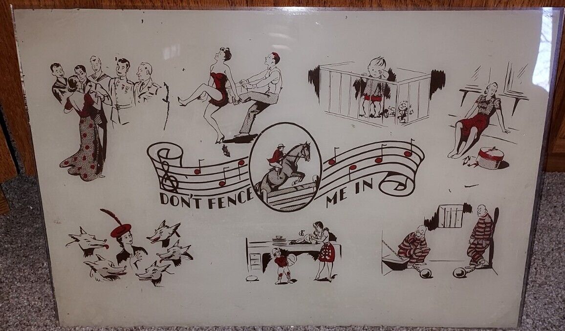 Antique 1940s Reverse Painted Glass Serving Tray \