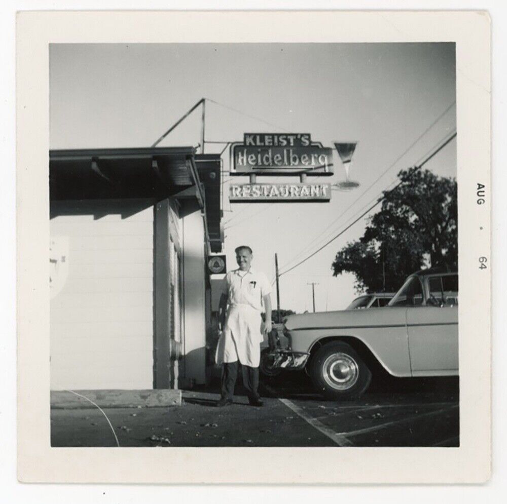 1964 3 X 3 vintage photo man smiles KLEIST\'S HEIDELBERG restaurant SANTA ROSA CA
