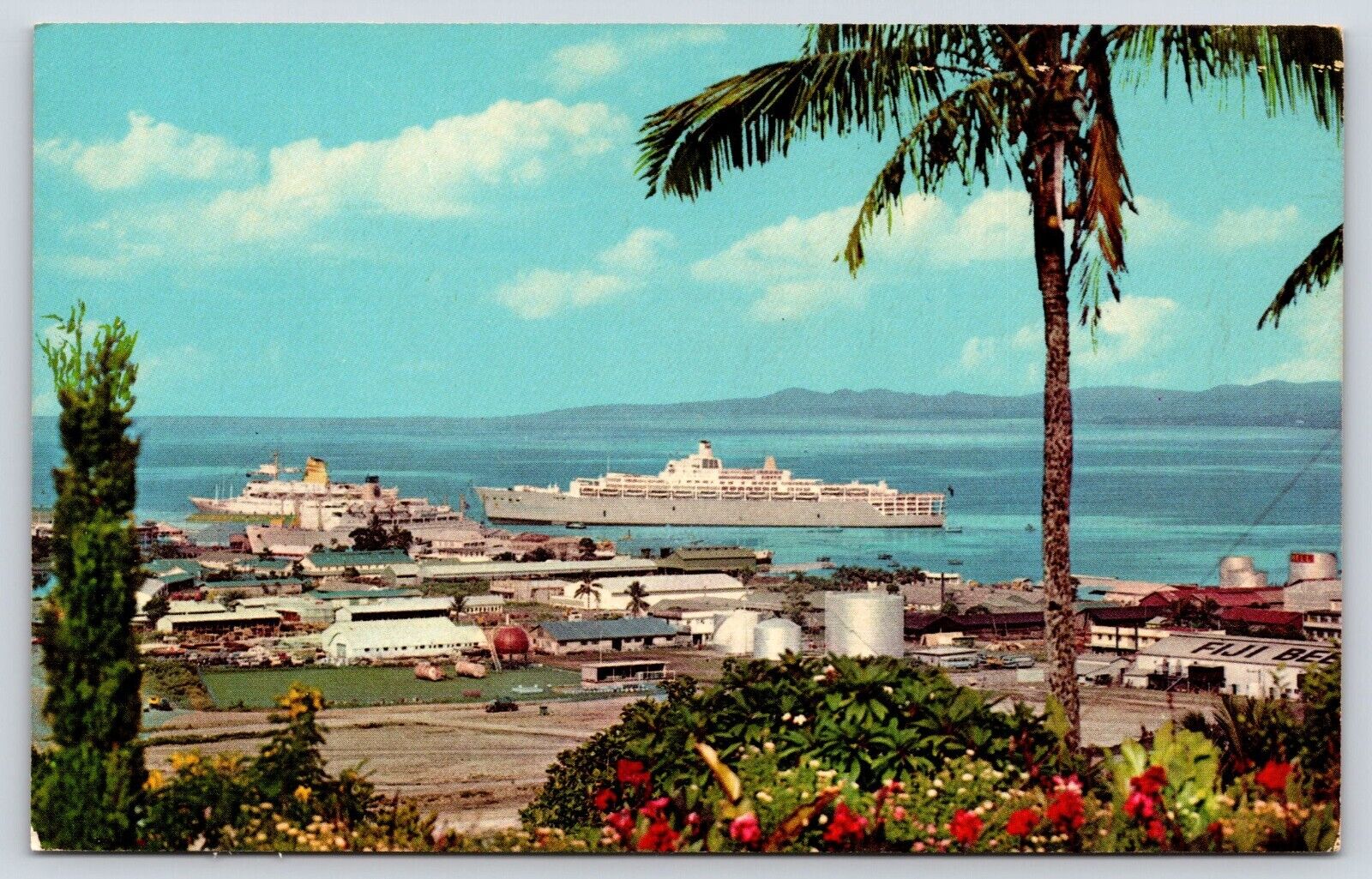 Fiji Suva Busy Harbor Vintage Postcard
