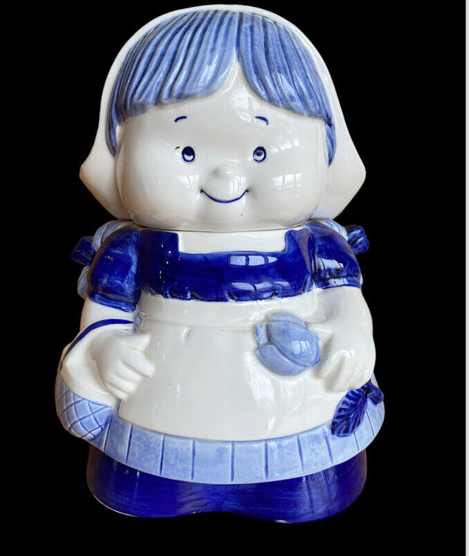 Vintage Hand Painted Delft Blue Little Dutch Girl Ceramic Cookie Jar 9\
