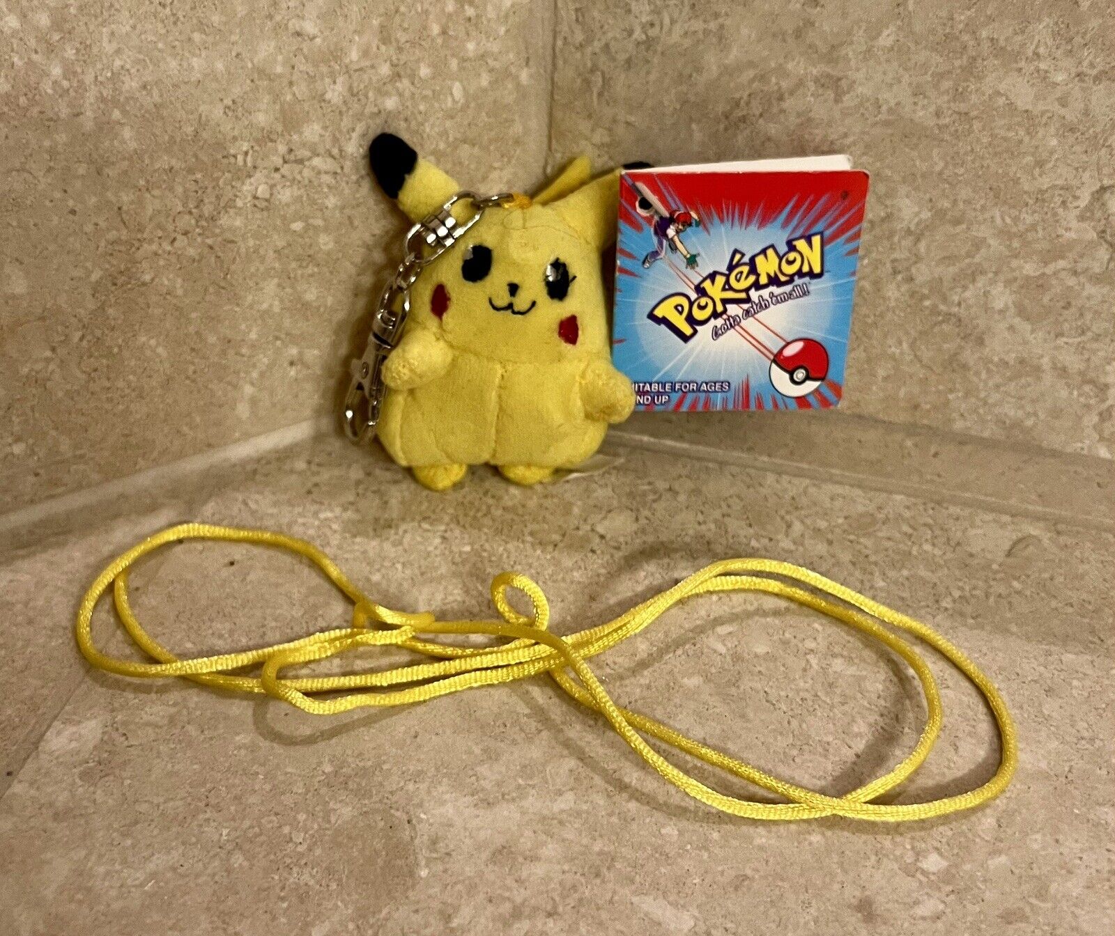 Vintage Tri Star Pokemon Pikachu Keychain Tag W/ Necklace Cord 1999 NWT NOS