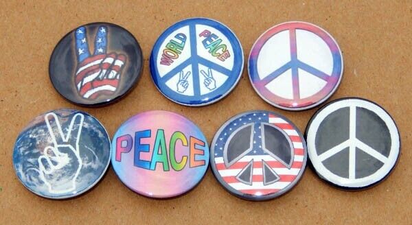 Lot of 7 World Peace Sign Love Patriotic American Flag Hippie 1 1/4\