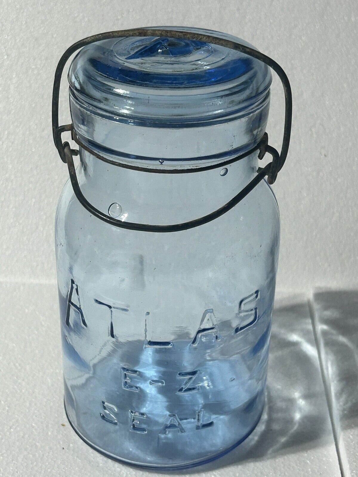 vintage atlas e-z seal mason jar deep cornflower blue quart