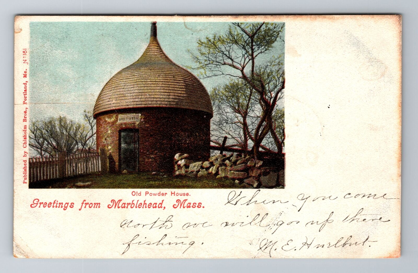 Marblehead, MA-Massachusetts, Old Powder House Greetings c1905, Vintage Postcard