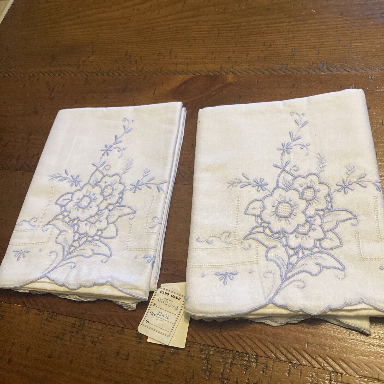 vintage white embroidered pillow cases 22 X 32 Hand Made