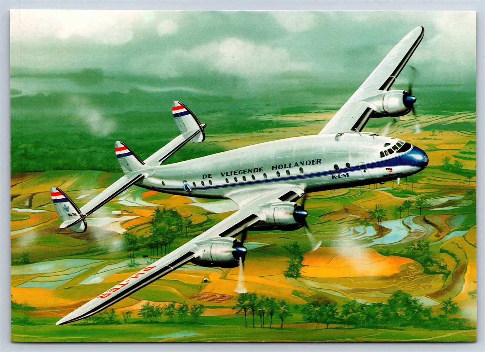 Airplane Postcard KLM Royal Dutch Airlines Constellation Artist Postma CC14