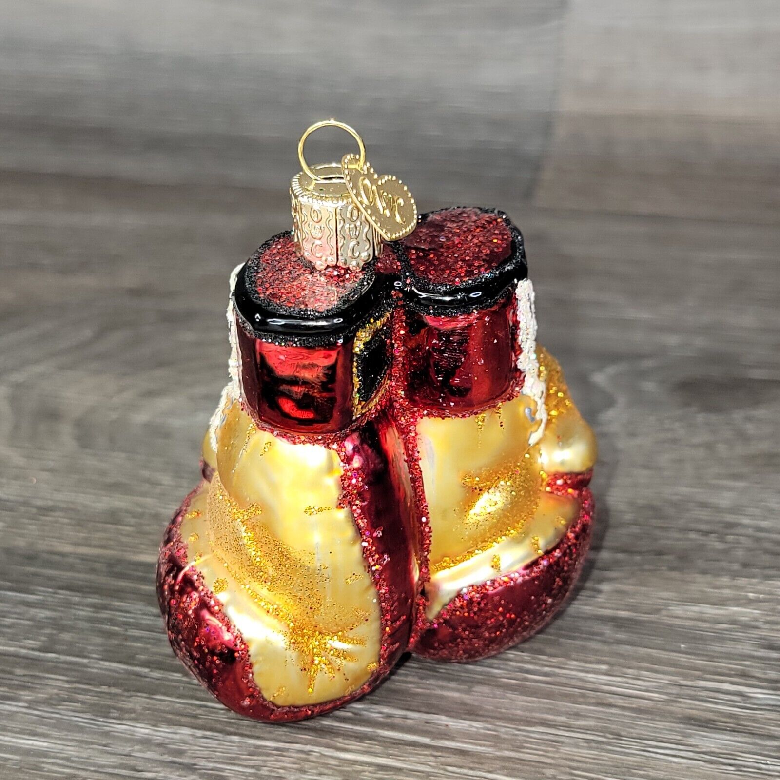 Old World Christmas Ornament Boxing Gloves Red Gold Blown Glass Glitter