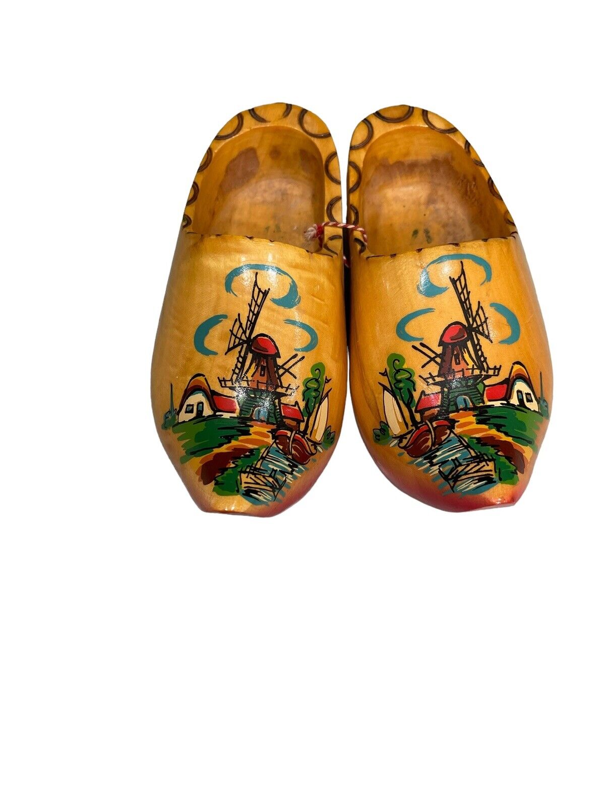 Hand Made Holland Carved Clogs Windmill Painting Wooden Shoes