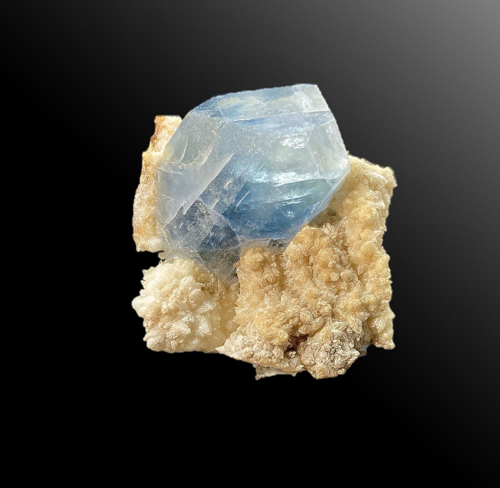 Rare Transparent Cobalt Blue Celestine Crystal on Calcite Afghanistan 4cm