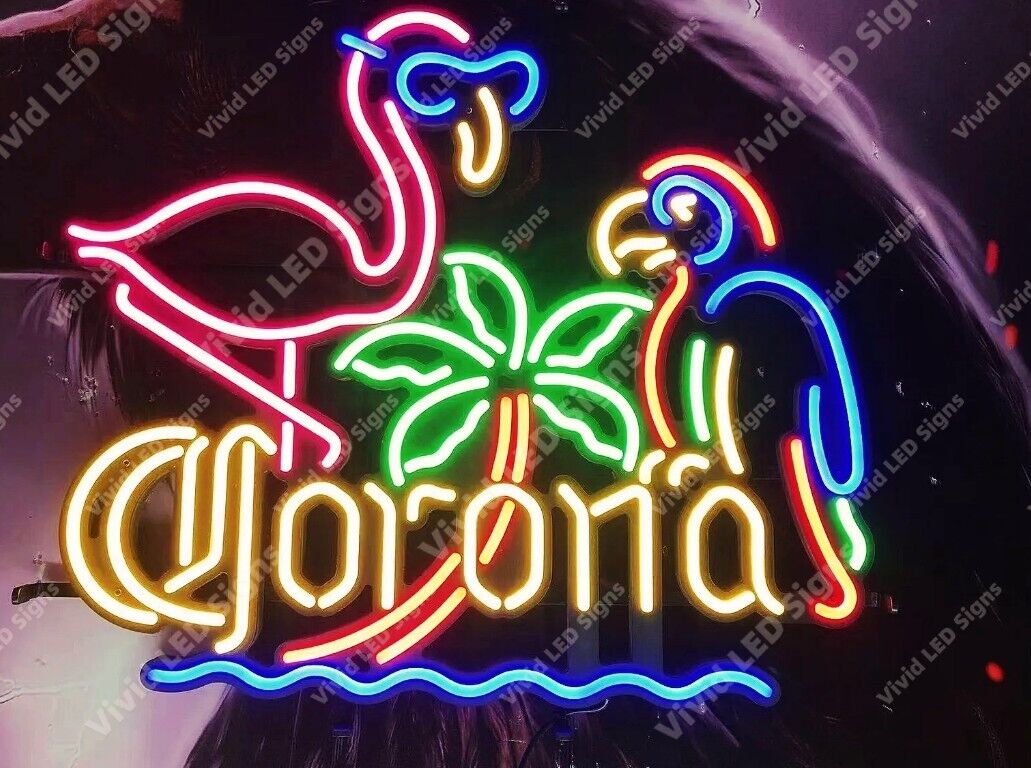 New Corona Neon Flamingo And Parrot Sign