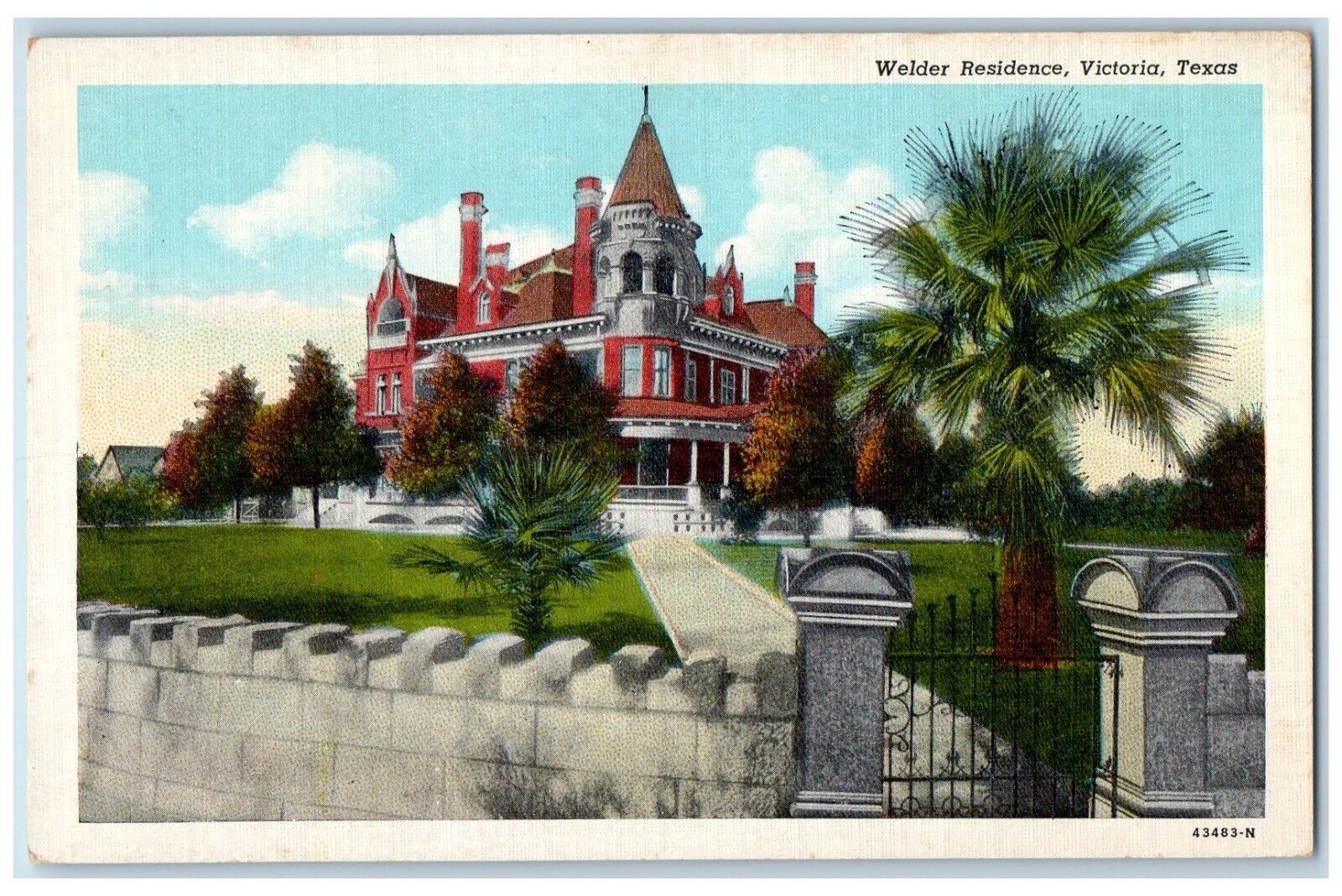 c1930's Welder Residence Victoria Texas TX, Gate Entrance Vintage Postcard