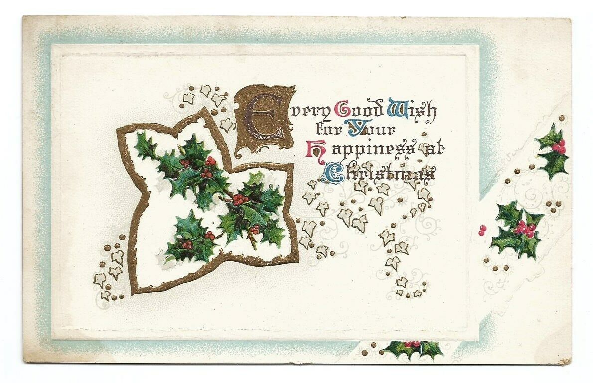 Christmas Greetings Postcard Embossed Holidays Vintage c1910