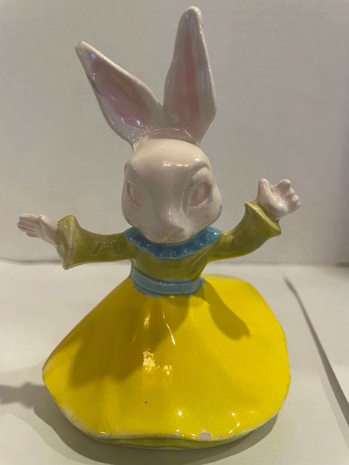 1973 Duncan Ceramics Prod Inc Easter Dressed Rabbit Figurine Yellow Dress