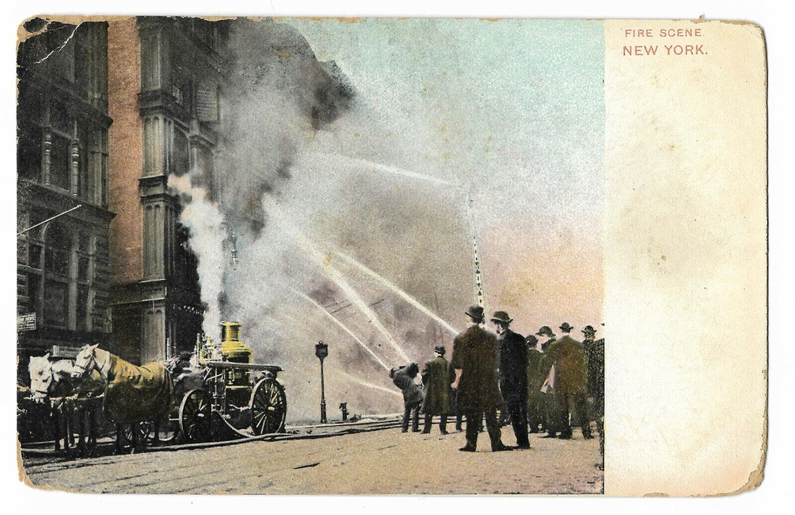  Postcard - Firemen / Fire Scene,New York City,NY Steam Pumper UNP UDB c.1907