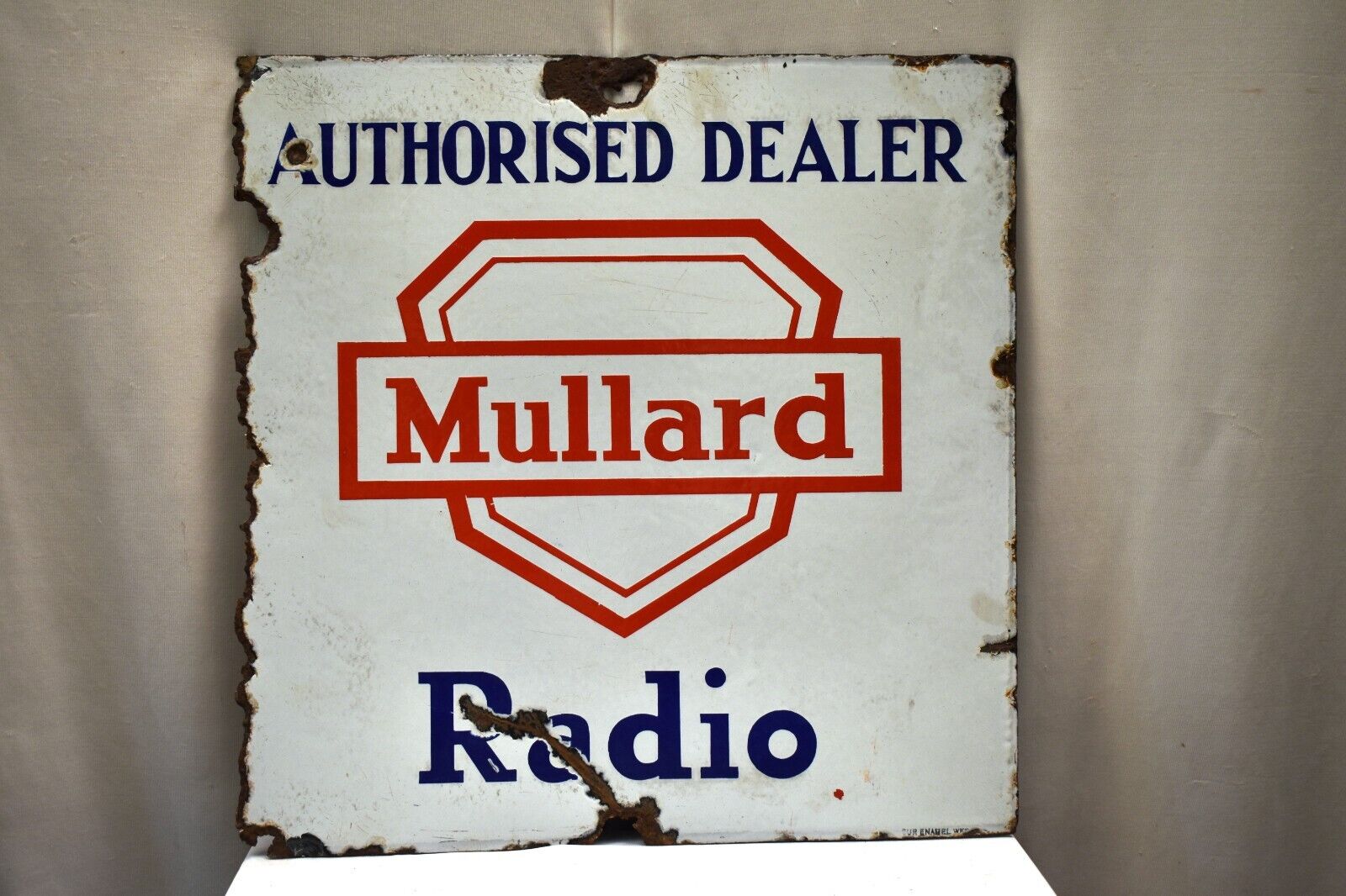 Vintage Mullard Radio Porcelain Enamel Sign Board Advertising Authorized Dealer