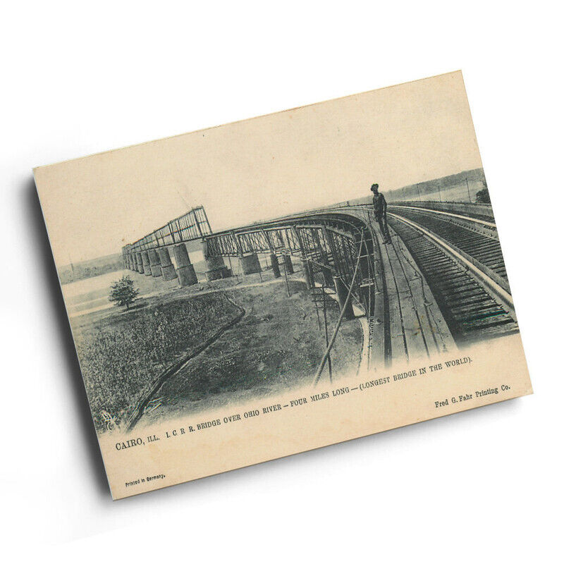 A6 PRINT - Vintage Illinois USA - Cairo. ICRR Bridge Over Ohio River