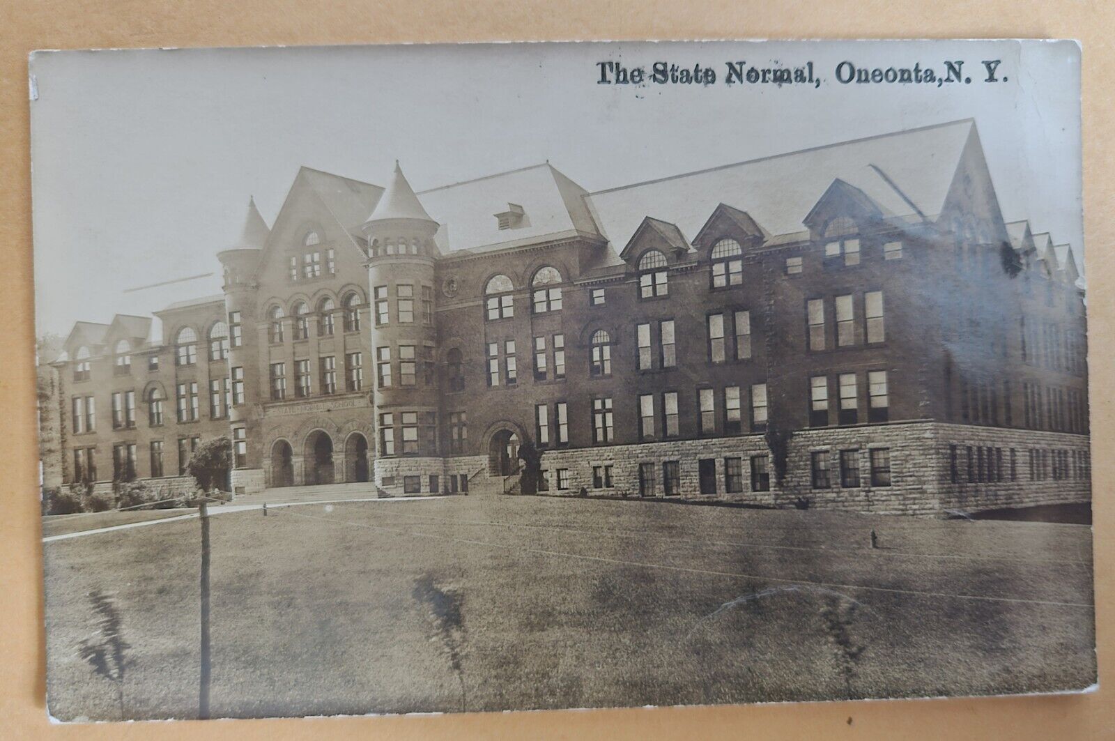 1912 Oneonta New York Normal School RPPC REAL PHOTO POST CARD ROMANESQUE REVIVAL