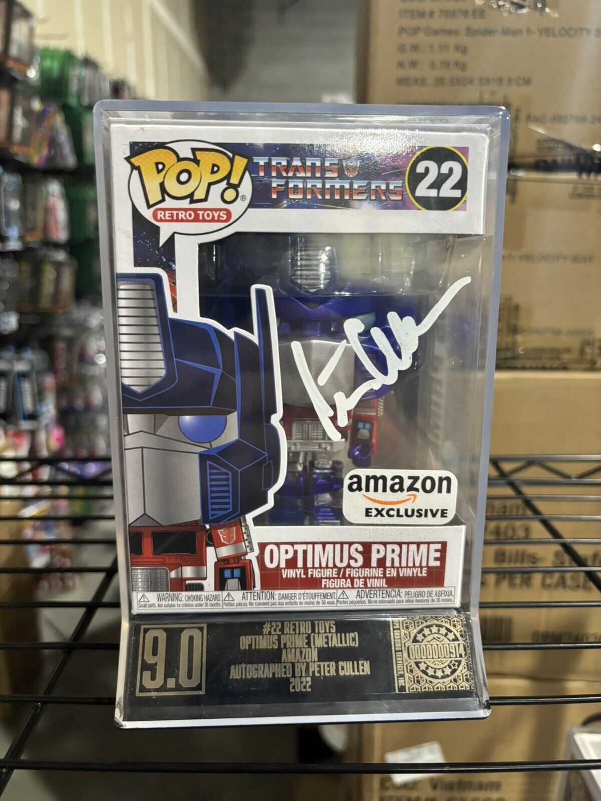 Peter Cullen signed Optimus prime funko pop with coa graded