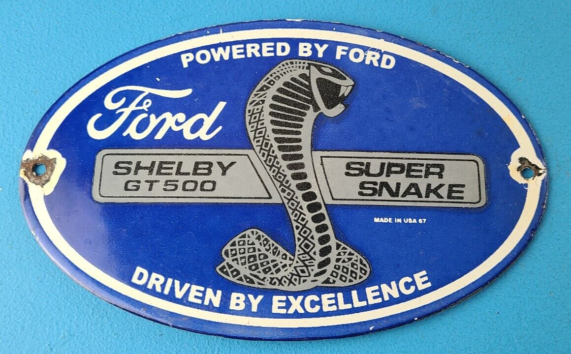 Vintage Ford Motors Shelby Sign - Super Snake Gas Pump Automotive Porcelain Sign