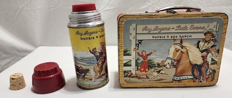 ROY ROGERS AND DALE EVANS DOUBLE D BAR RANCH LUNCHBOX 1954 & THERMOS RED SIDE #2