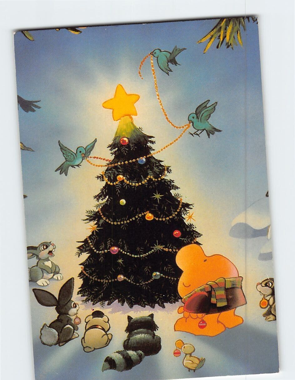 Postcard God Jul Och Gott Nytt Ar with Christmas Tree Animals Holiday Art Print