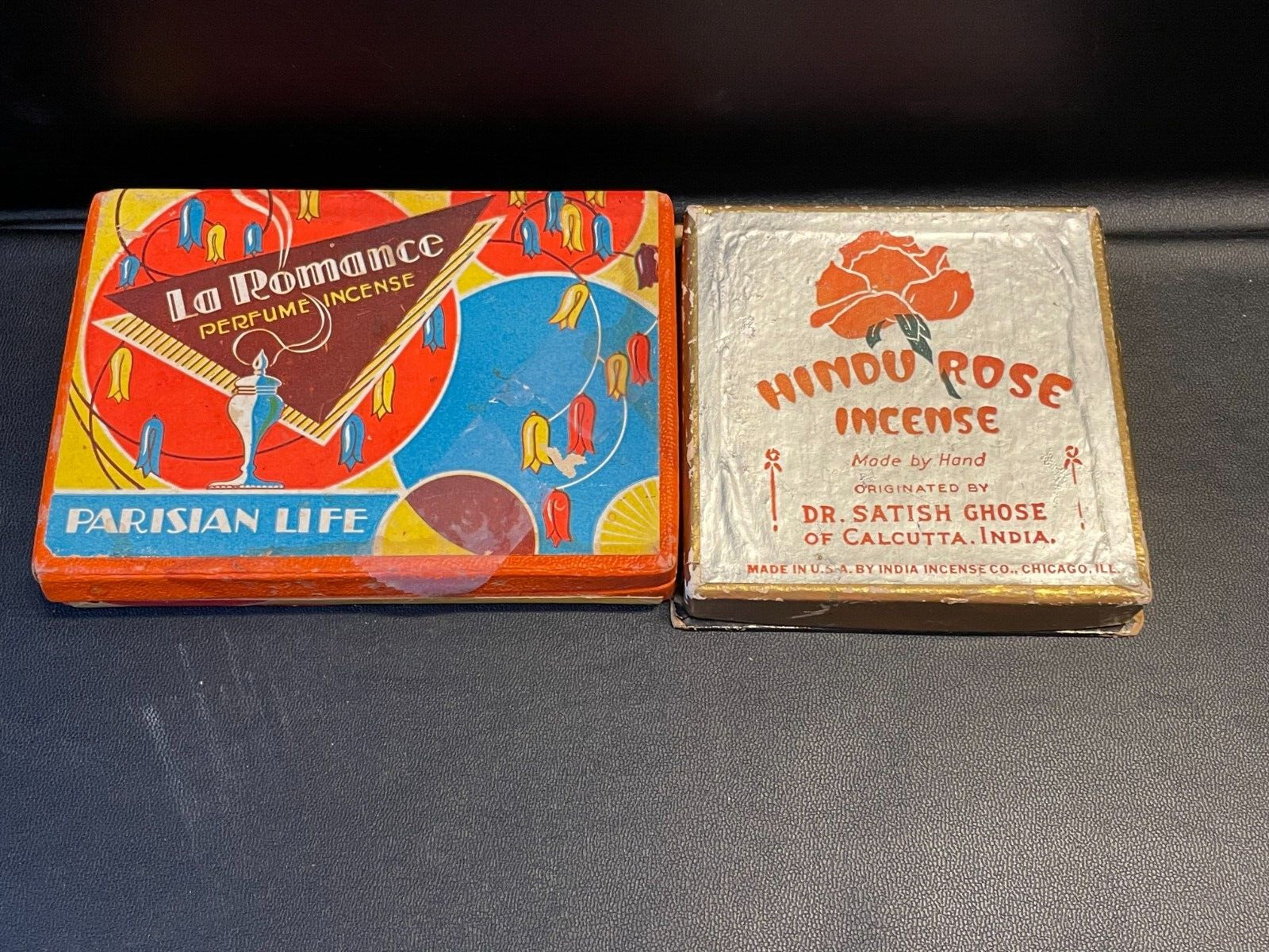 2 Vtg Incense Box\'s ~ Hindu Rose is Complete ~ La Romance Copyright 1929~