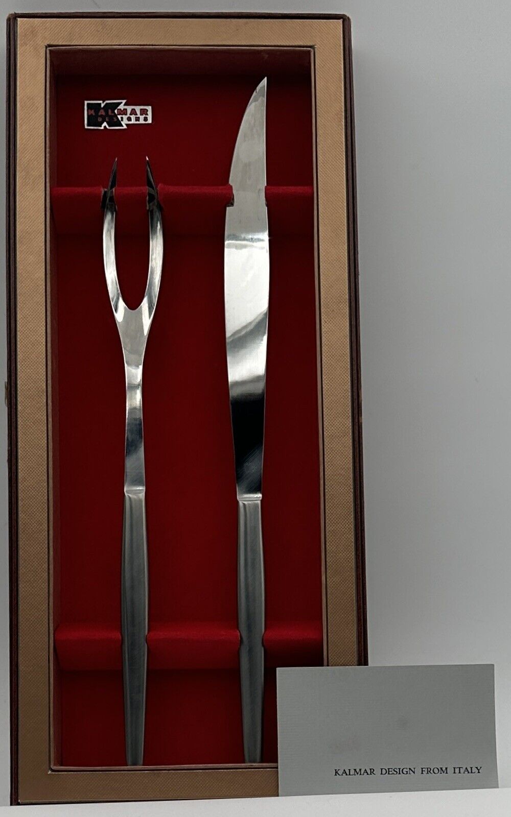 Vintage MCM Kalmar Stainless Steel Cutlery Meat Carving Set Fork Knife Italy