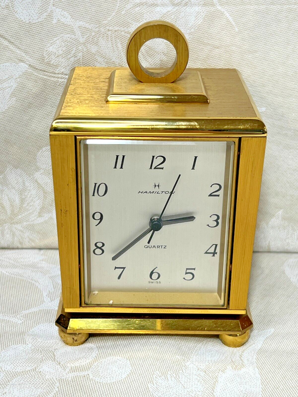 Vtg Hamilton Quartz Weather Station Brass Look Case Clock Runs