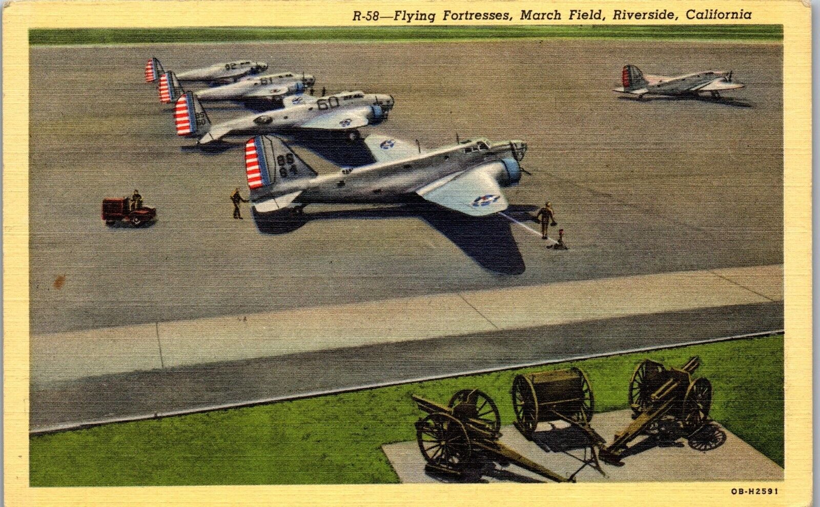 Vtg WWII Military Airplane Postcard Flying Fortresses March Field Riverside CA