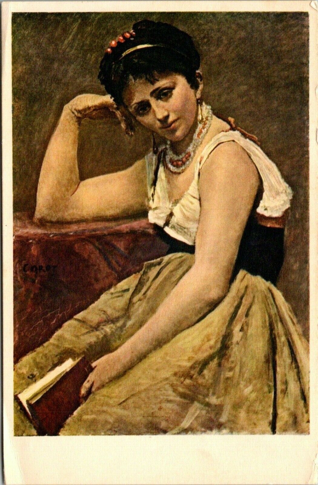 Postcard Jean Baptiste Camille Coror Interrupted Reading 1870