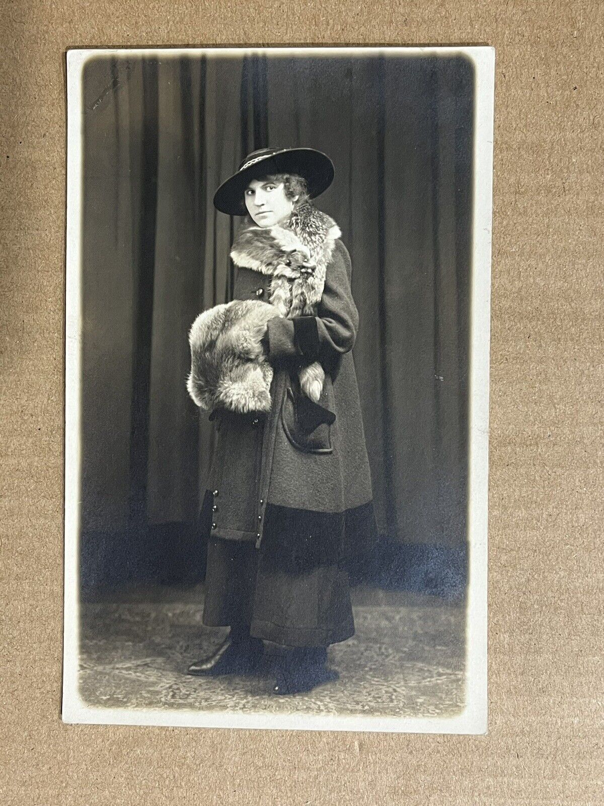 Postcard RPPC Woman Fox Fur Face Scarf Muff Chicago Zalkoff Real Photo Antique