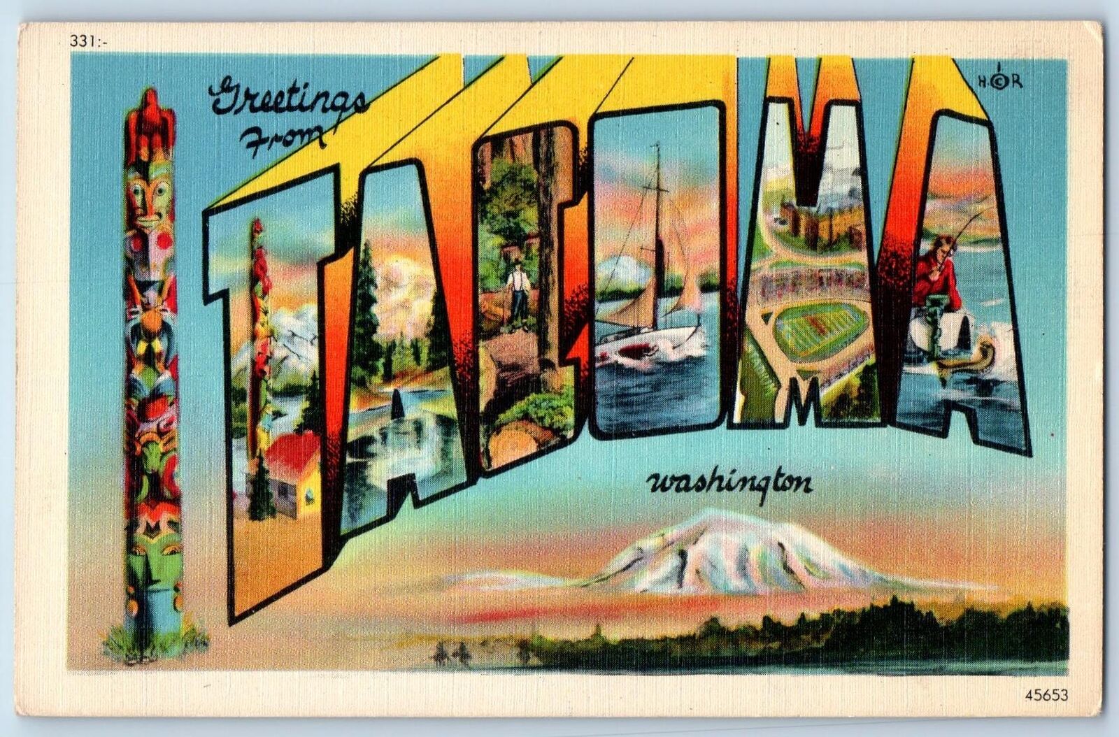 c1940's Greetings From Tacoma Big Letter Washington WA Correspondence Postcard