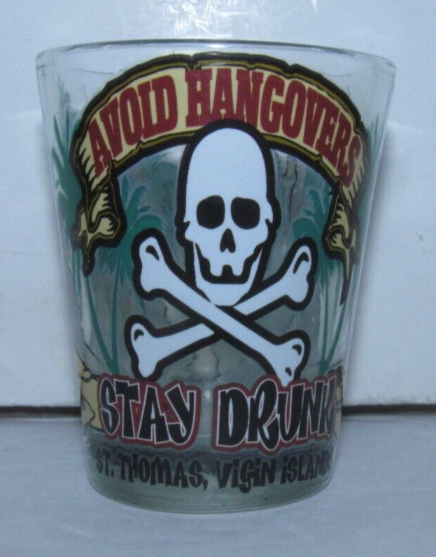 AVOID HANGOVERS Stay Drunk Skull & Crossbones Pirate Treasure Chest Shot Glass