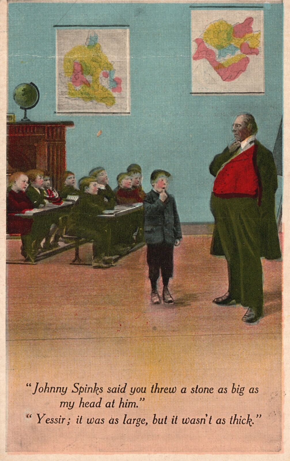 Vintage Postcard Kids and the Teacher Funny Johny Spinks Throwing Stone Comic