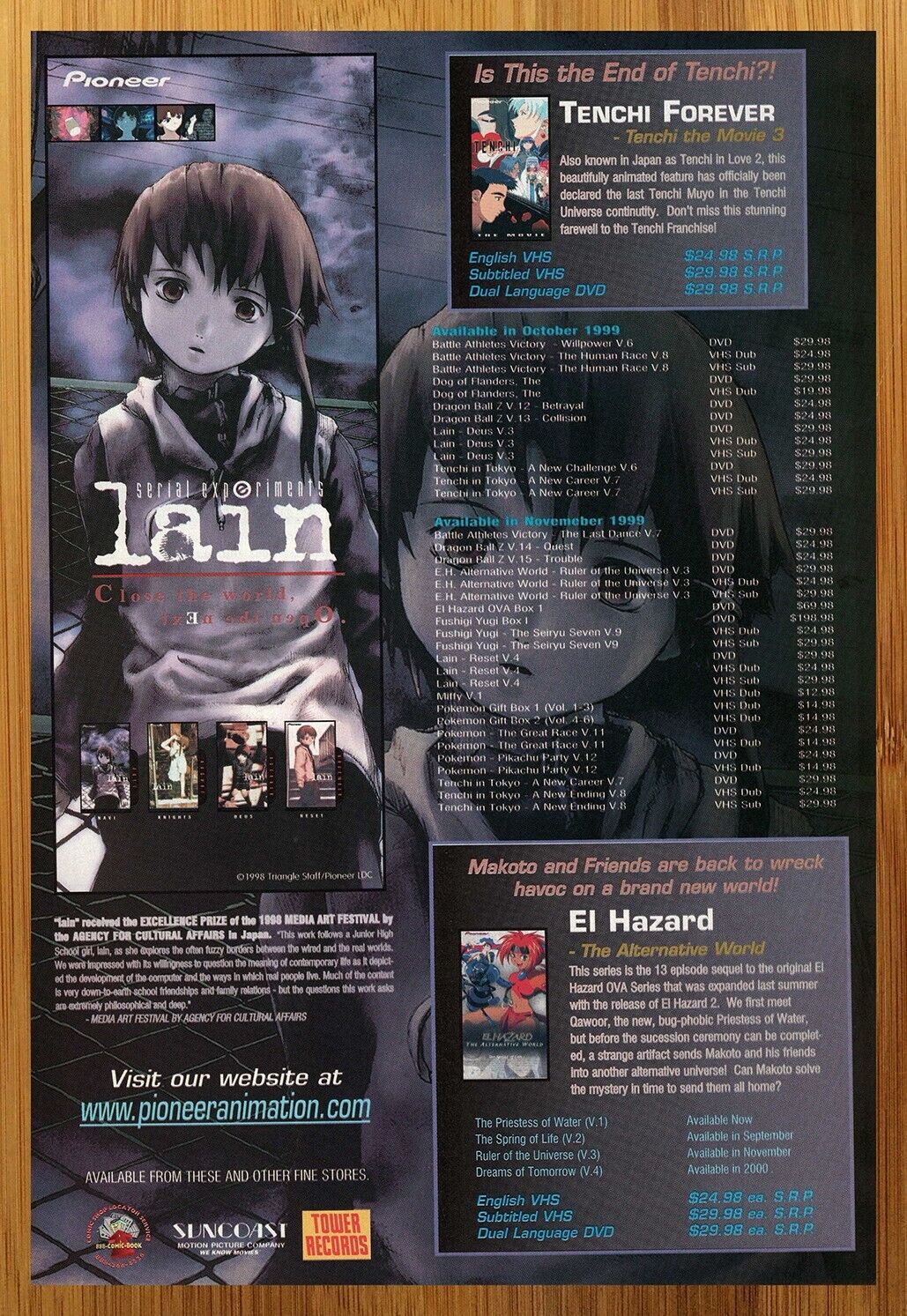 1999 Serial Experiments Lain VHS/DVD Print Ad/Poster Anime Manga Promo Art 90s