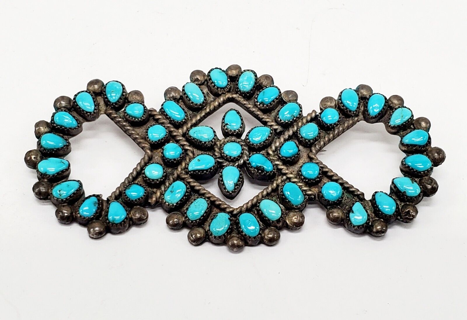 Vintage Zuni Petit Point Turquoise Sterling Silver Pin Brooch 3\