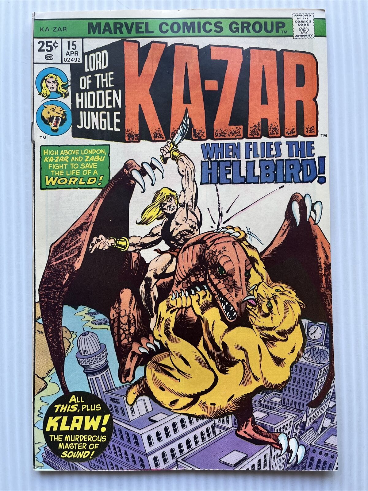 KA-ZAR #15, Marvel (1976) Classic Issue 1st Ptg VG/FN